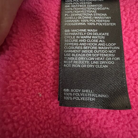 North Face Full Zip Pink Gray Fleece Jacket Logo Pocket Mock Collar Size Large - Picture 7 of 9